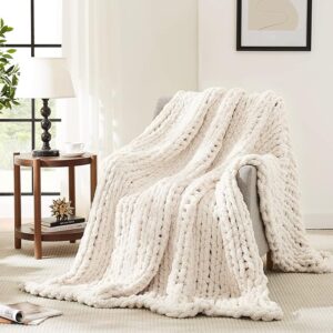 L'AGRATY Soft Chenille Chunky Knit Throw Blanket
